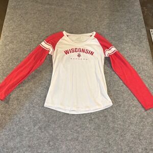 Campus Heritage Wisconsin Badgers Long Sleeve Raglan Tee White Red Size M